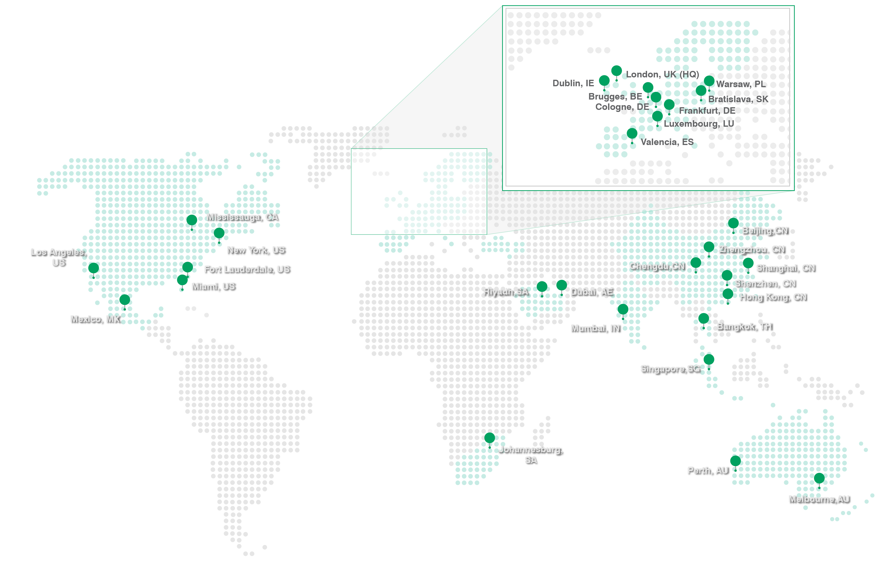 遍布全球的分支网络
提供合规多语言的专业服务